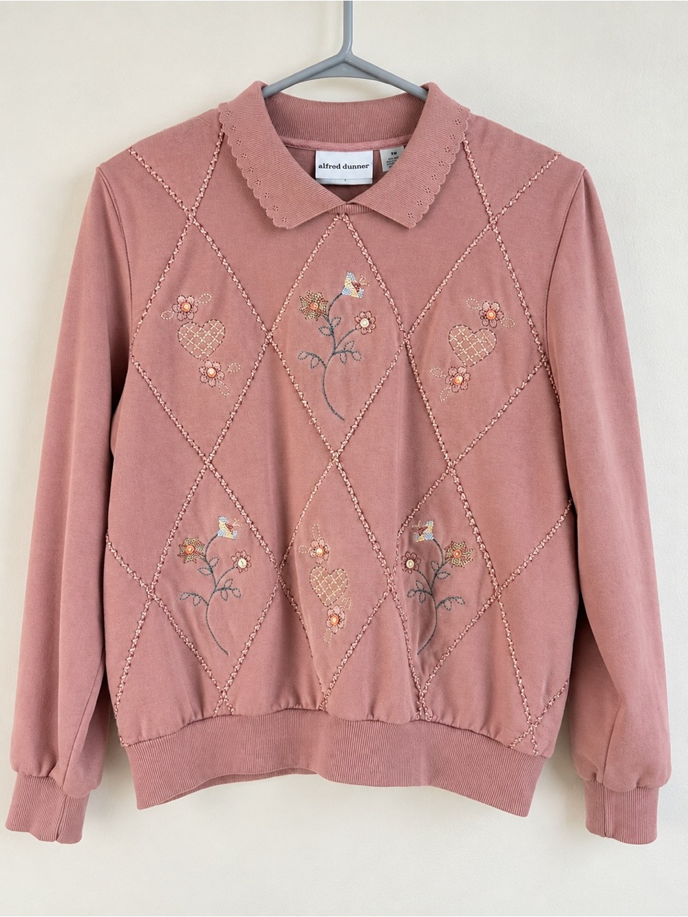 Alfred Dunner Dusty Rose Embroidered Crewneck Sweater